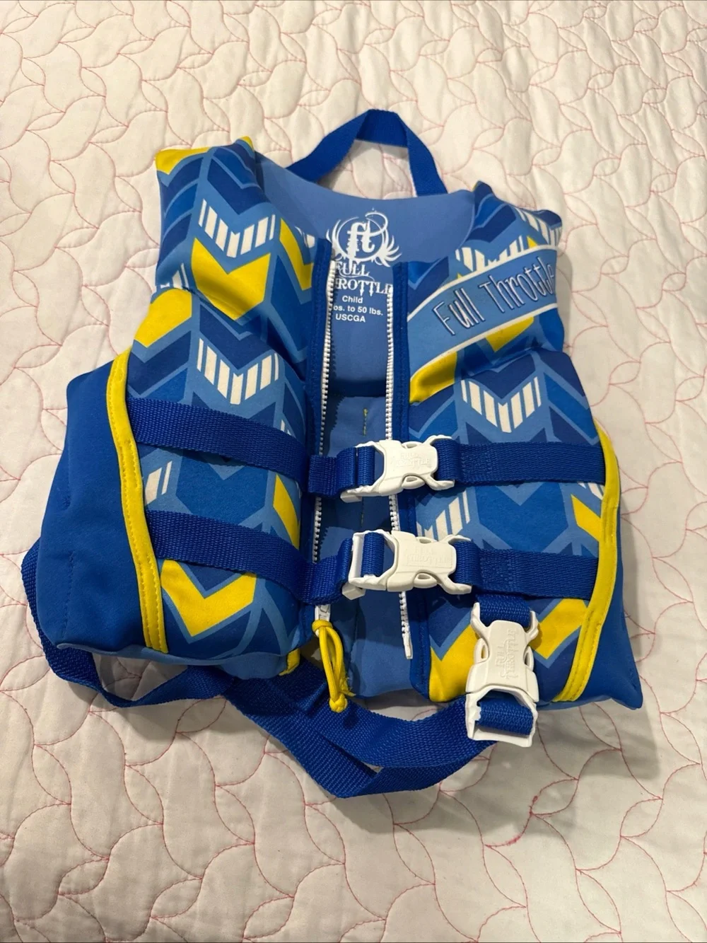 Kids Blue & Yellow Swim Vest One-Piece/ 30 lbs to 50lbs
